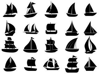 Ships and yachts silhouette vector icon collection