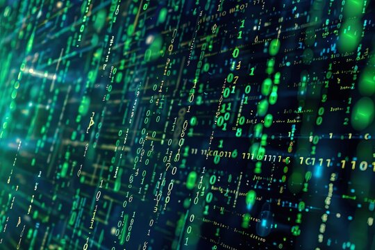 A digital technology-themed background featuring a wallpaper of interconnected data