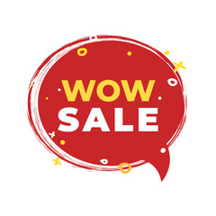 Red wow sale chat bubble on white background. Wow sale banner, discount price sign template