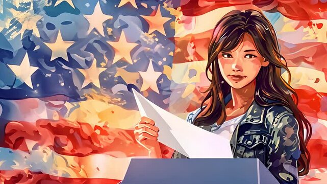 A woman casts her ballot at a polling place in the United States