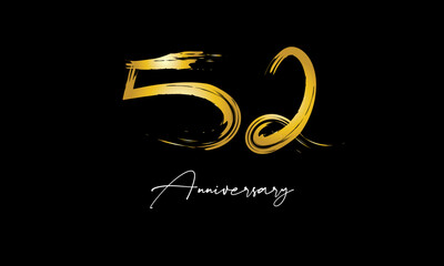 Number 52 Anniversary Handwriting Gold Abstract Logo
