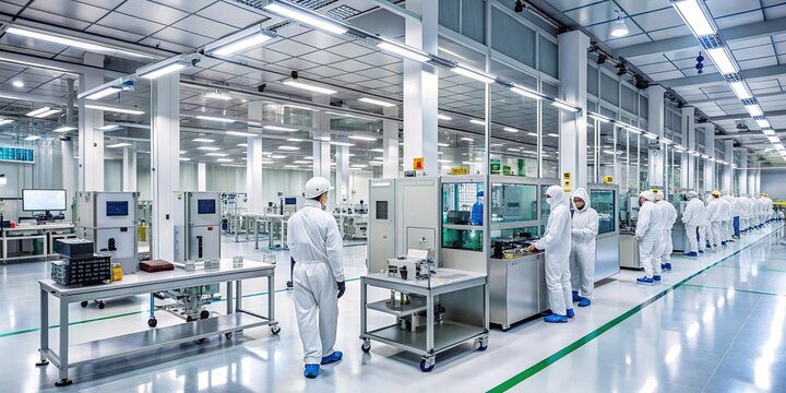 Hightech cleanroom with semiconductor research stations