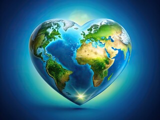 Vibrant blue background features a stunning 3D illustration of a heart shaped earth, promoting love, care, and sustainable living for a healthy planet on earth day.