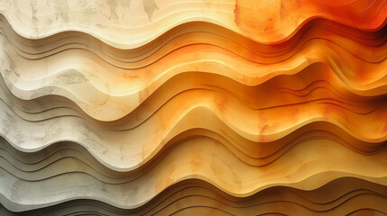 Fototapeta premium The image is a colorful abstract painting of a wave with a yellow and orange background. The wave is made up of many different shapes and sizes, creating a dynamic and energetic composition