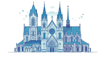 Fototapeta premium Risograph riso print travel poster, card, wallpaper banner illustration, modern, clear, simple of Notre-Dame Basilica, Montreal, Canada. Artistic, landmark printing, stencil backdrop background