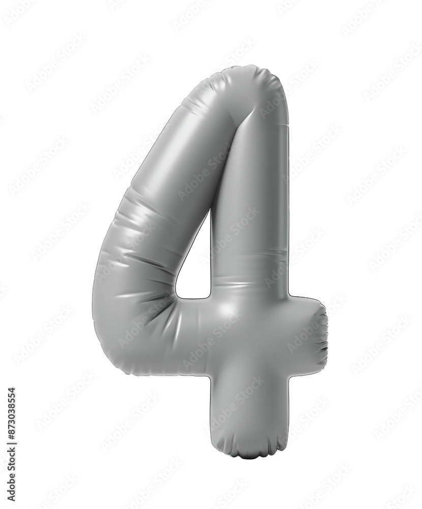 Fototapete ai generated photo with inflatable light gray color number 4. minimalistic balloon isolated on a tra