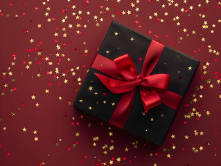 Gift box with ribbon, Holiday theme with decorative background, Elegant wrapped gift box for accessories