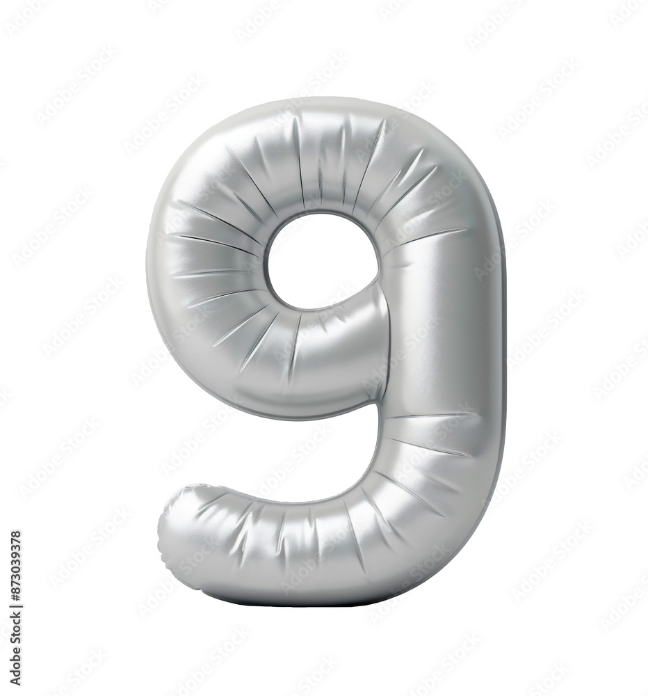 Fototapete ai generated photo with inflatable light gray color number 9. minimalistic balloon isolated on a tra