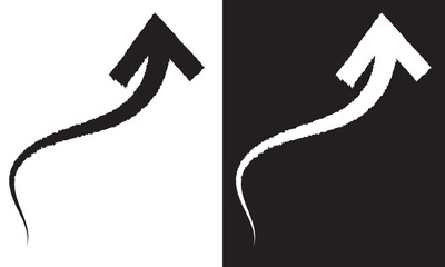 Brushstroke hand drawn arrow design element isolated - PNG image with white and black background. Vector illustration . EPS 10