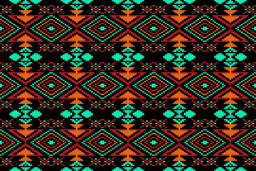 Pixel art vector Fabric Morocco, geometric ethnic pattern seamless,Pixel pattern art wallpaper Background, Design for fabric, curtain, carpet ,geometry seamless pattern art illustration
