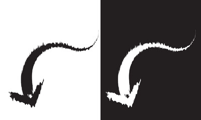 Brushstroke hand drawn arrow design element isolated - PNG image with white and black background. Vector illustration . EPS 10