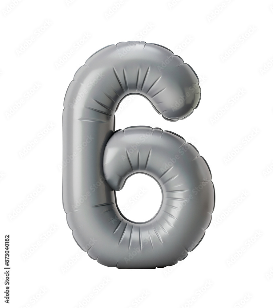Fototapete ai generated photo with inflatable light gray color number 6. minimalistic balloon isolated on a tra