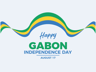 Gabon Independence Day poster vector illustration. Gabon flag ribbon icon on a gray background. Abstract Gabonese flag symbol. Template for background, banner, card. August 17 every year
