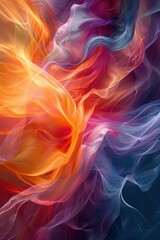 Obraz premium Vivid abstract art with swirling colors of orange, purple, and blue, creating an ethereal and dynamic visual experience.