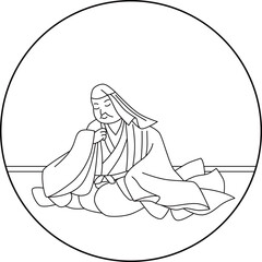 線画円形百人一首　蟬丸