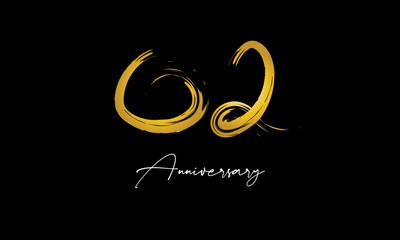 Number 62 Anniversary Handwriting Gold Abstract Logo