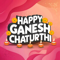 Ganesh Chaturthi Poster, Happy Ganesh Chaturthi, Greeting, Text, Ganesh Chaturthi, Typography, Calligraphy, Font, Banner,