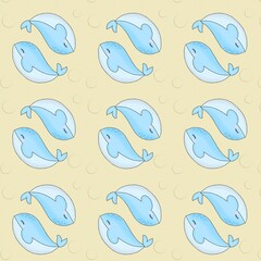 seamless pattern with whales.
Two blue whales swimming in a beautiful circle.  If used for decoration or for something use  The work will definitely be beautiful.