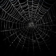 Fototapeta premium Spiderweb on black darkness background real cobweb