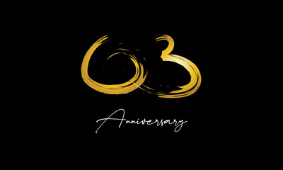 Number 63 Anniversary Handwriting Gold Abstract Logo