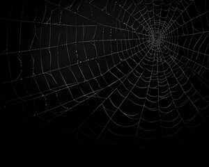 Naklejka premium Spiderweb on black darkness background real cobweb