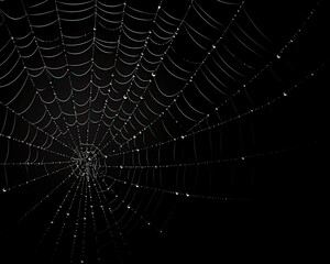 Naklejka premium Spiderweb on black darkness background real cobweb