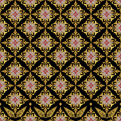 seamless pattern with flowers in a black background 