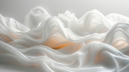 Fototapeta premium white silk fabric with soft waves and folds. The fabric is smooth and shiny. The background is white.
