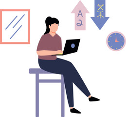 The girl is working on the laptop.