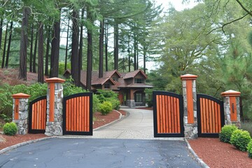 Wooden Gate Entrance to a Rustic House in a Wooded Area