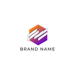 ILLUSTRATION HEXAGON SIMPLE  GRADIENT PURPLE ORANGE COLOR TECH LOGO ICON MODERN SIMPLE TEMPLATE ELEMENT DESIGN VECTOR