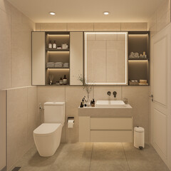 3D Rendering modern bathroom full scene interior design.
