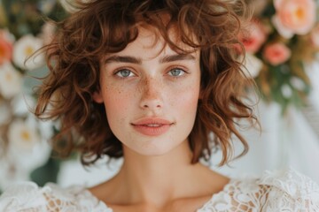 Fototapeta premium high-end fashion portrait of a model in an intricate, embroidered dress