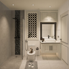 3D Rendering modern bathroom full scene interior design.

