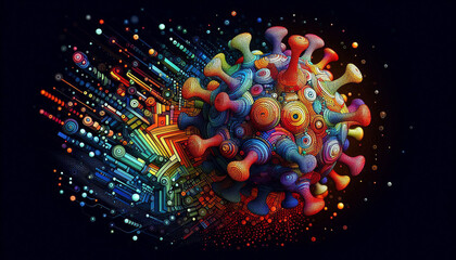 3D image of a virus in internal circuitry reflecting a cyber virus, background, vector, digital background, 