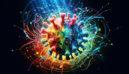 3D image of a virus in internal circuitry reflecting a cyber virus, background, vector, digital background, 