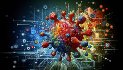 3D image of a virus in internal circuitry reflecting a cyber virus, background, vector, digital background, 