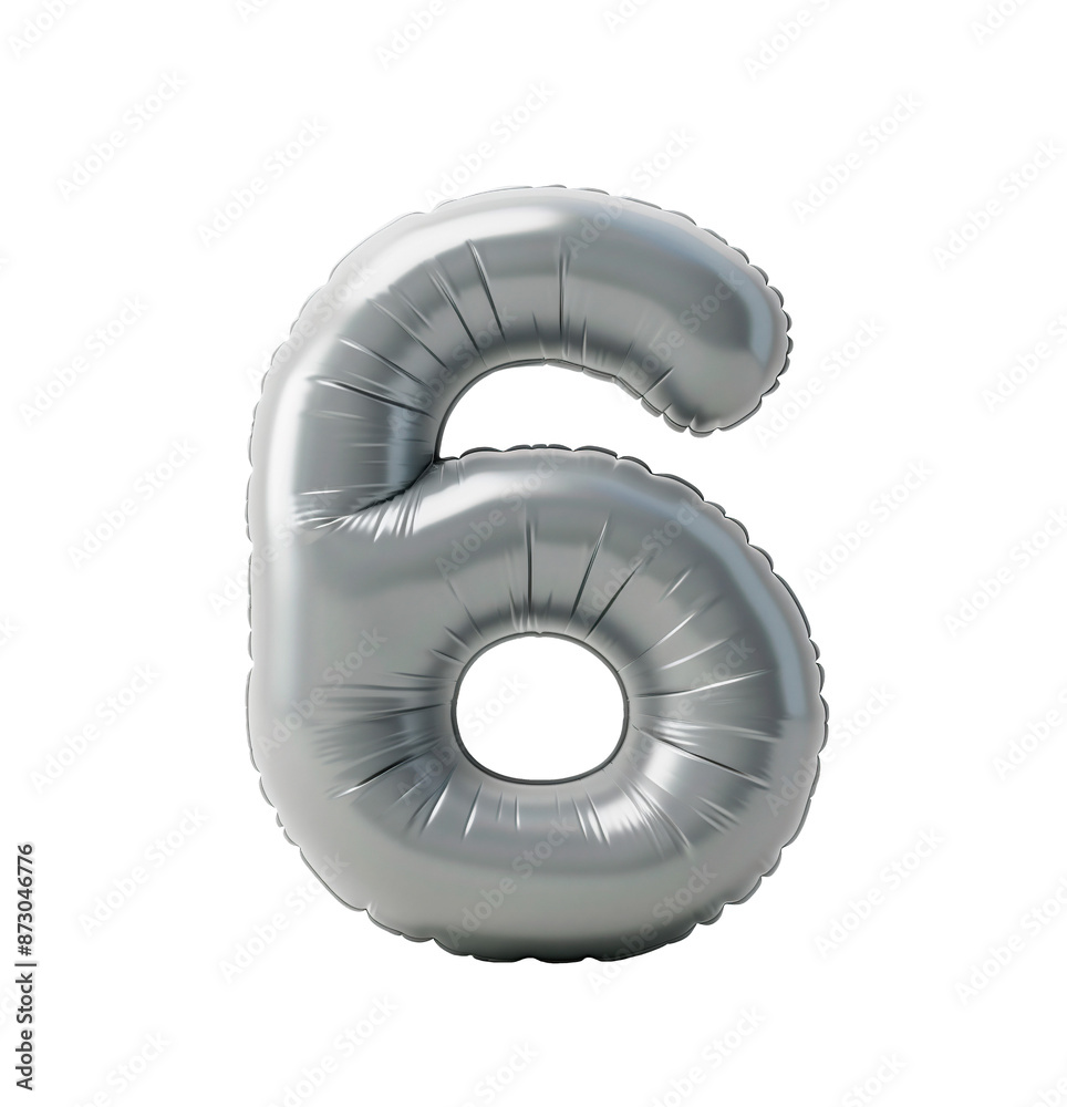 Fototapete ai generated photo with inflatable light gray color number 6. minimalistic balloon isolated on a tra
