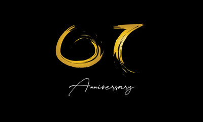 Fototapeta premium Number 67 Anniversary Handwriting Gold Abstract Logo