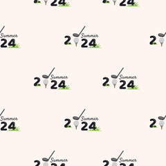 Vector seamless pattern with golf tools. Summer 2024. Endless background for banners and posters of sports competitions and championships