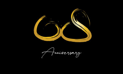 Number 68 Anniversary Handwriting Gold Abstract Logo