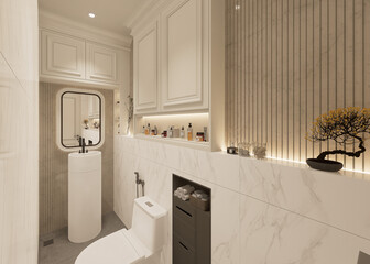 3D Rendering modern bathroom full scene interior design.
