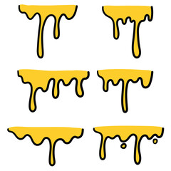 Hand drawn cartoon set of melted cheese on a white background. Food concept.