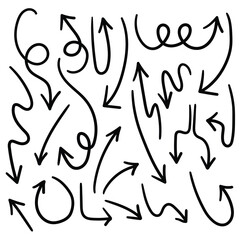 Hand drawn set of arrows on a white background.