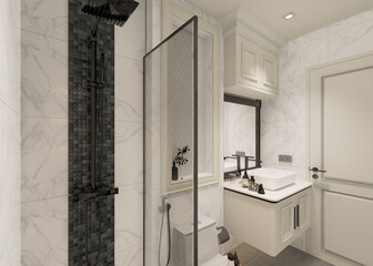 3D Rendering modern bathroom full scene interior design.
