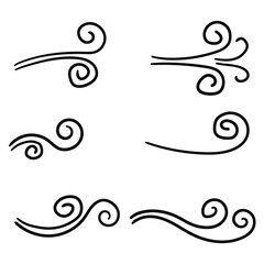 Hand drawn set of wind blowing on a white background.