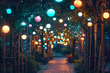 Obraz premium Modern LED lights in an open-air setting, providing bright and energy-efficient illumination, perfect for outdoor spaces and nighttime visibility.