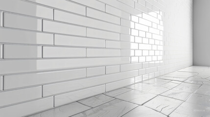 white subway tile wall background with copy space for product presentation, ultra realistic photography


