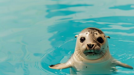 Fototapeta premium Curious Seal in Blue Water.