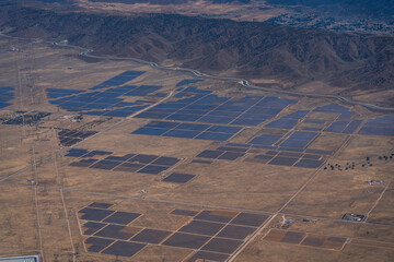 aerial landscape view of desert area near city of Lancaster in California close to Angeles National...